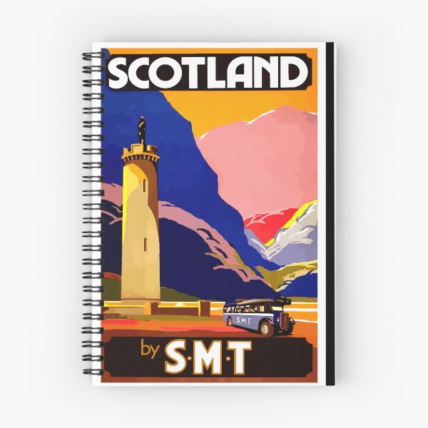 Item preview, Vintage Scotland Travel Poster | Art Deco Style | SMT Bus & Glenfinnan Monument | Bold Colors | Scenic Landscape designed and sold by artofuniverse.