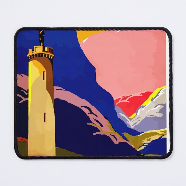 Item preview, Vintage Scotland Travel Poster | Art Deco Style | SMT Bus & Glenfinnan Monument | Bold Colors | Scenic Landscape designed and sold by artofuniverse.