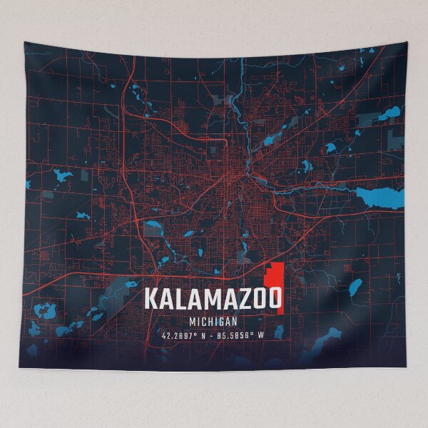 Item preview, Kalamazoo Red & Blue Minimalist Map designed and sold by HomeLivingCo.