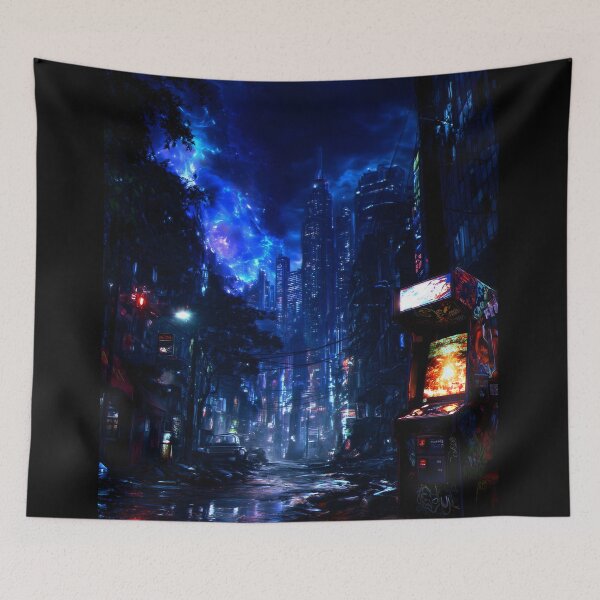 Item preview, Cyberpunk Cityscape with Arcade Machine designed and sold by Pir8prints.