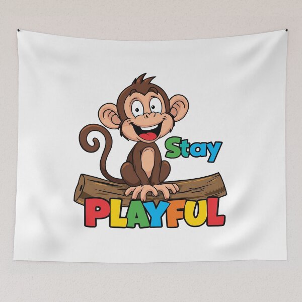 Item preview, Stay Playful – Funny Laughing Monkey on Wood | Colorful, Good-Mood Design designed and sold by ParaSiempreS.