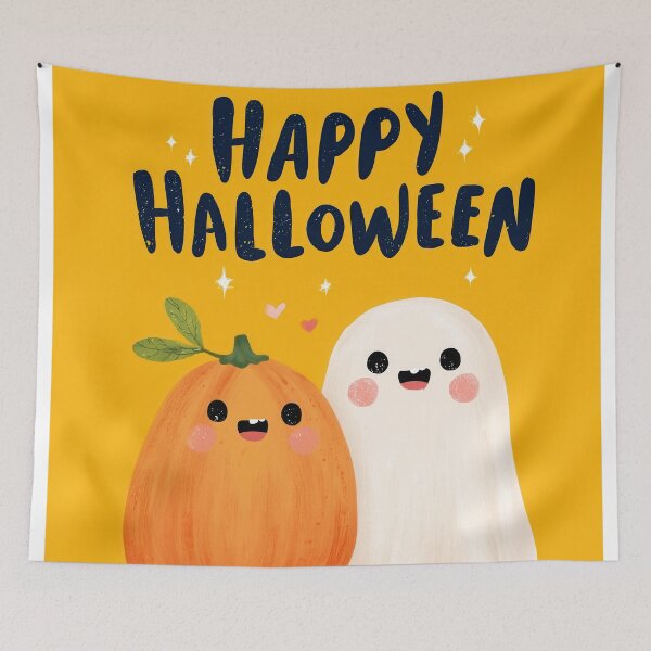 Item preview, Happy Halloween – Kawaii Ghost & Pumpkin Duo designed and sold by BennyPuppy.