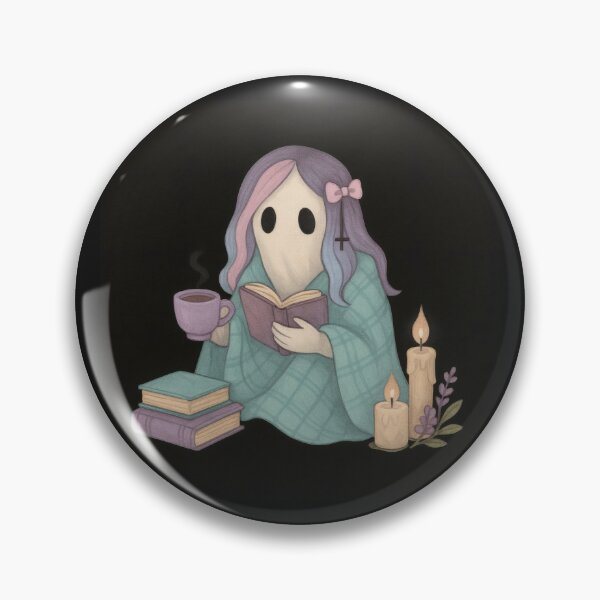 Item preview, Pastel Goth Ghost with Books – Cozy Gothic Reading Art designed and sold by Ombrya.