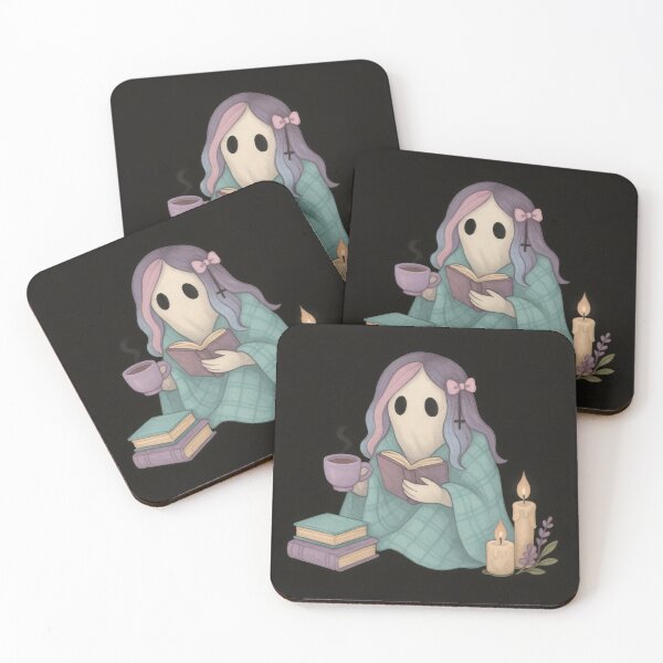 Item preview, Pastel Goth Ghost with Books – Cozy Gothic Reading Art designed and sold by Ombrya.