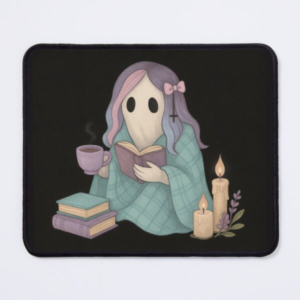 Item preview, Pastel Goth Ghost with Books – Cozy Gothic Reading Art designed and sold by Ombrya.