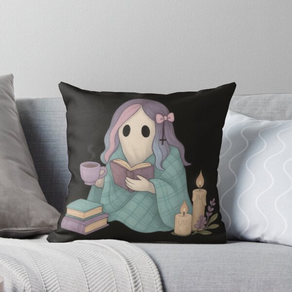 Item preview, Pastel Goth Ghost with Books – Cozy Gothic Reading Art designed and sold by Ombrya.