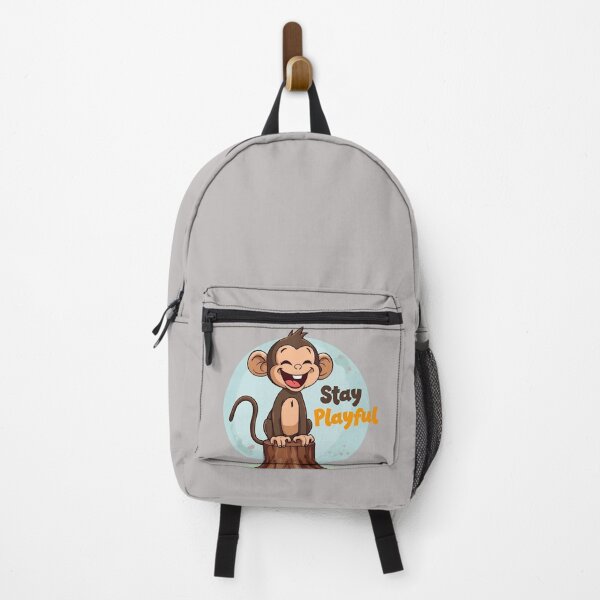 Item preview, Stay Playful – Laughing monkey on tree stump | Cheerful cartoon design for a good mood designed and sold by ParaSiempreS.