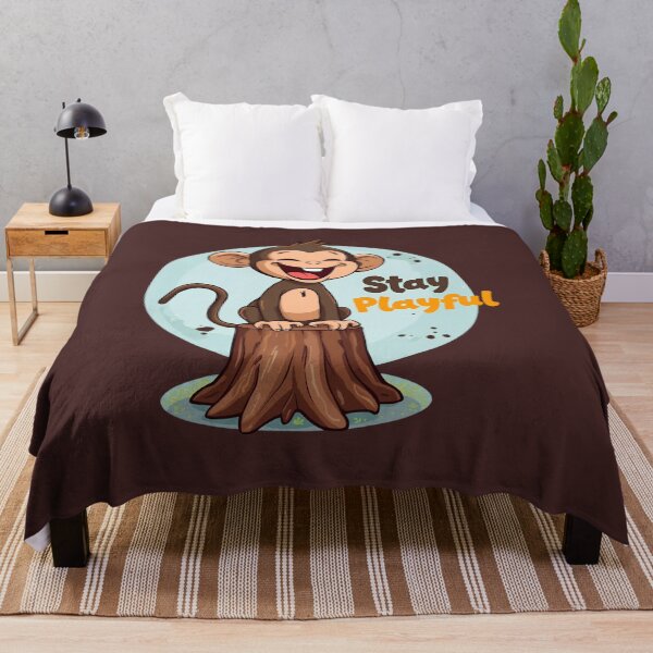 Item preview, Stay Playful – Laughing monkey on tree stump | Cheerful cartoon design for a good mood designed and sold by ParaSiempreS.