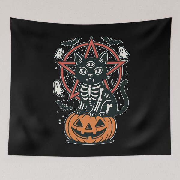 Item preview, Demonic Skeleton Three Eyed Black Cat designed and sold by TomFrontierArt.