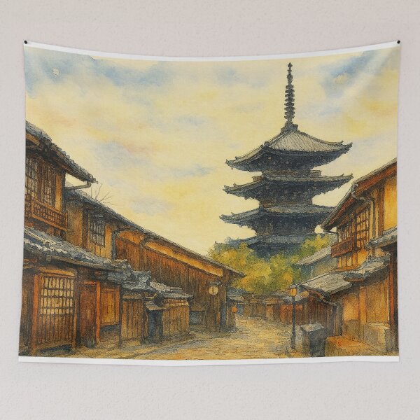 Item preview, Kyoto Streets and Five-Storied Pagoda – Japanese Watercolor Art designed and sold by ワフパズル.