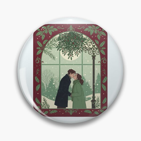 Item preview, Romantic Mistletoe Kiss by the Snowy Window | Cozy Holiday Couple Art designed and sold by asliberry.