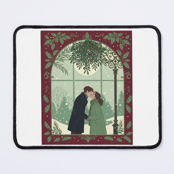 Item preview, Romantic Mistletoe Kiss by the Snowy Window | Cozy Holiday Couple Art designed and sold by asliberry.
