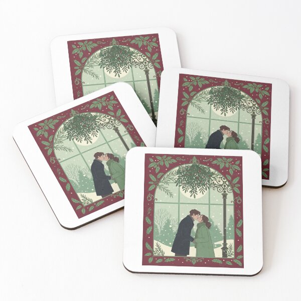 Item preview, Romantic Mistletoe Kiss by the Snowy Window | Cozy Holiday Couple Art designed and sold by asliberry.