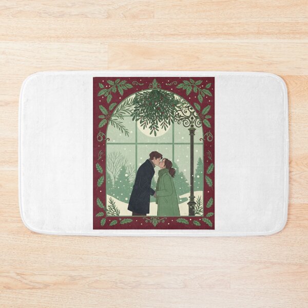 Item preview, Romantic Mistletoe Kiss by the Snowy Window | Cozy Holiday Couple Art designed and sold by asliberry.