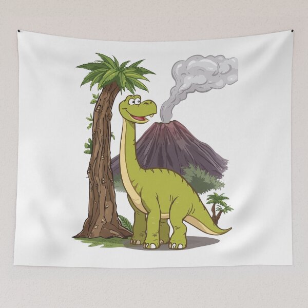 Item preview, Happy Dinosaur Cartoon with Volcano | Cute Kids Design designed and sold by snoezelstudio.