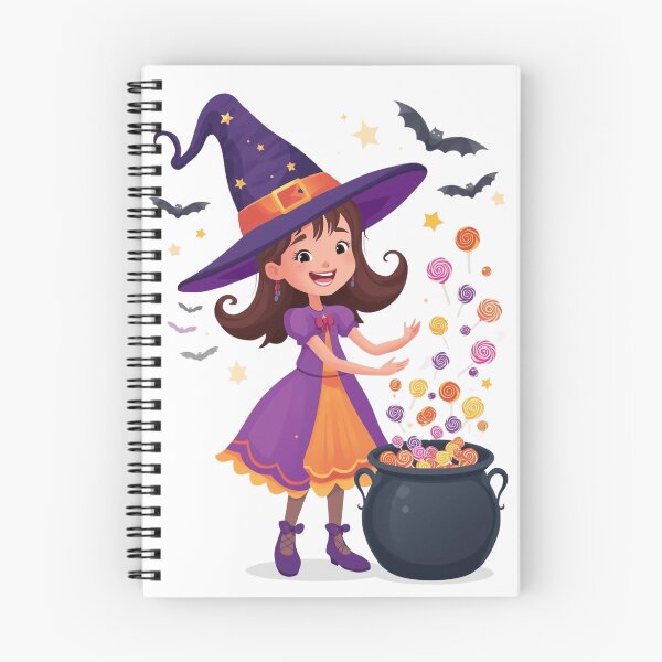Artikelvorschau, Süße Halloween Hexe mit Süßigkeitenkessel – Kawaii Trick or Treat Design entworfen und verkauft von snoezelstudio.