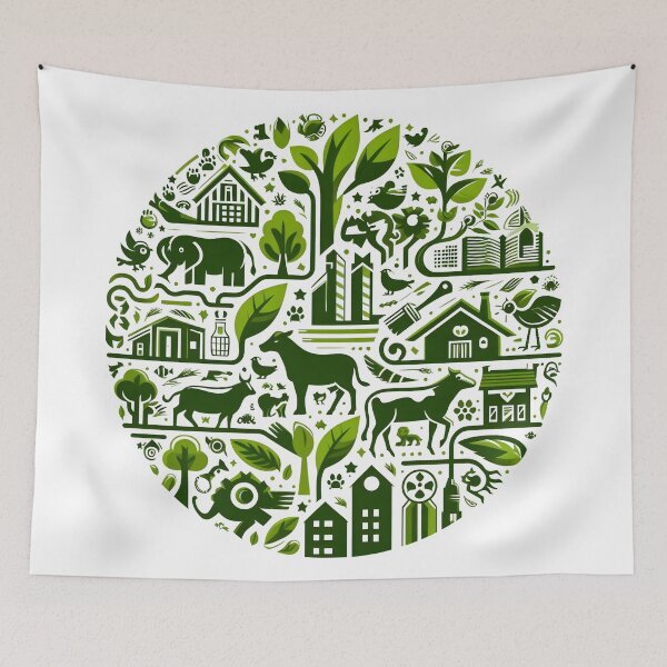 Item preview, Eco-Friendly Green Life Illustration with Nature and Farm Icons. designed and sold by The-T-In-Retro.