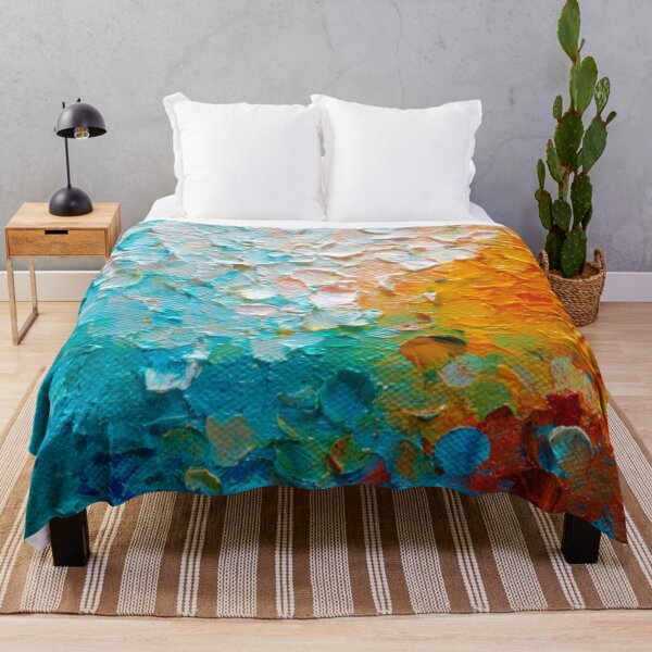 Item preview, Hot Tide Bold Rainbow Colorful Deep Turquoise Aqua Orange Yellow Ombre Waves Abstract Acrylic Painting designed and sold by GrinGalore.