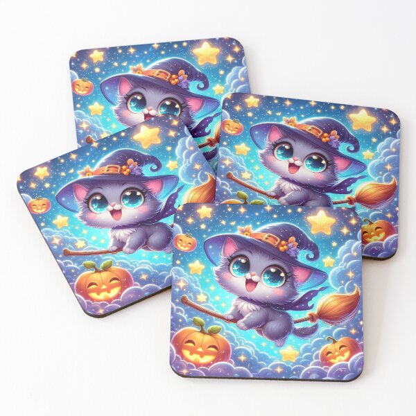 Item preview, Adorable Cat Riding a Witch Broom in The Starry Sky No.1 designed and sold by DreamagineArtDesign.