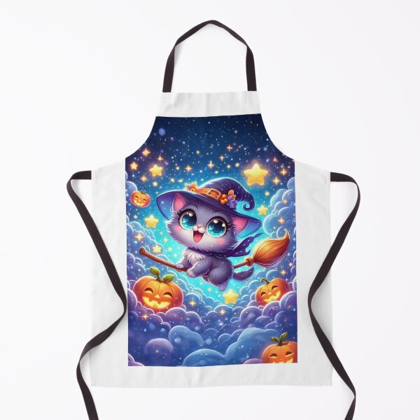 Item preview, Adorable Cat Riding a Witch Broom in The Starry Sky No.1 designed and sold by DreamagineArtDesign.