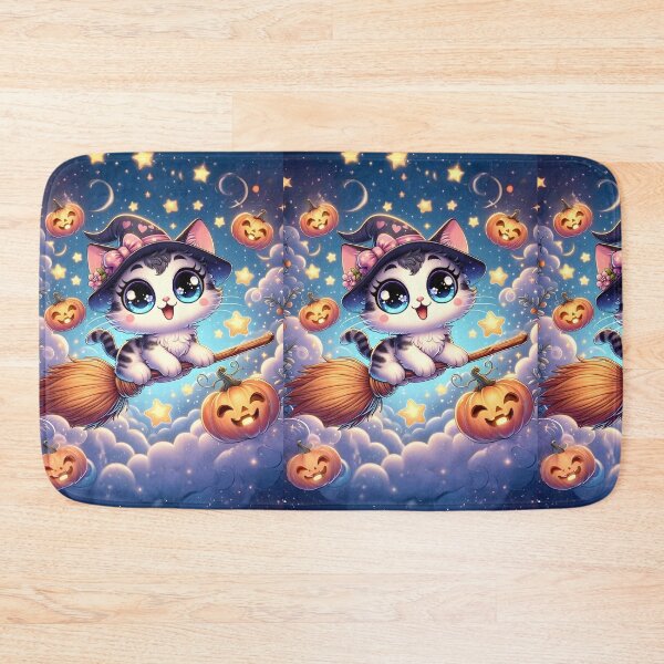Item preview, Adorable Cat Riding a Witch Broom in The Starry Sky No.2 designed and sold by DreamagineArtDesign.