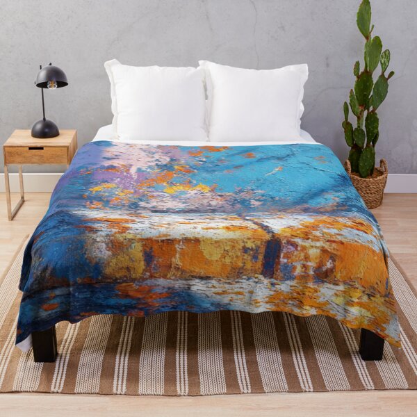 Item preview, Mediterranean Street Bold Colorful Deep Blue Aqua Orange Yellow Ombre Waves Abstract Acrylic Painting designed and sold by GrinGalore.