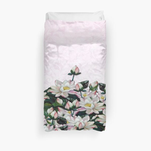 Pink Waterlilies Brocade Print Duvet Cover