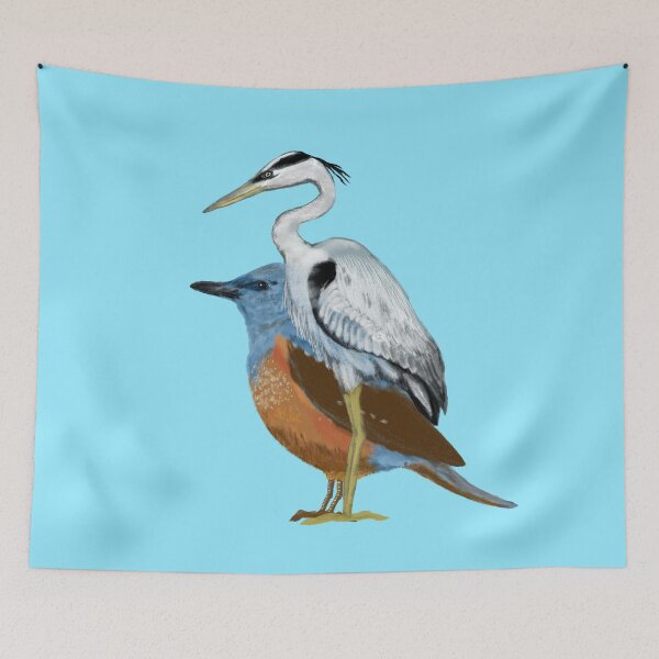 Item preview, A heron and a blue rock thrush designed and sold by greenPQBstudio.