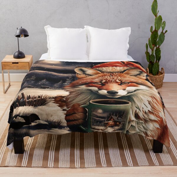 Item preview, Cozy Fox Drinking Hot Beverage in Winter | Vintage Aesthetic designed and sold by UnhingedBird.