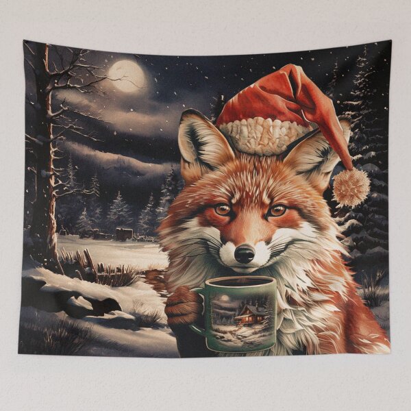 Item preview, Cozy Fox Drinking Hot Beverage in Winter | Vintage Aesthetic designed and sold by UnhingedBird.