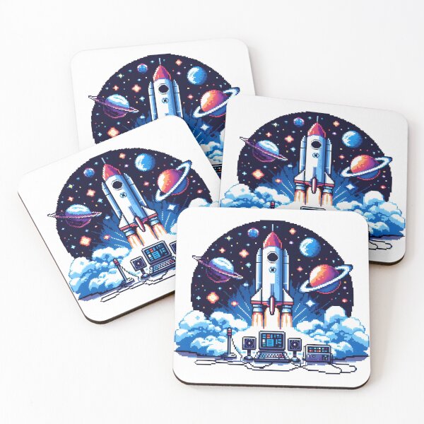 Item preview, Pixel Art Rocket Launch in Retro Space Scene. designed and sold by The-T-In-Retro.