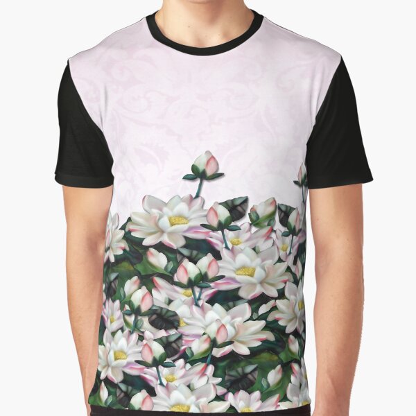 Pink Waterlilies Brocade Print Graphic T-Shirt