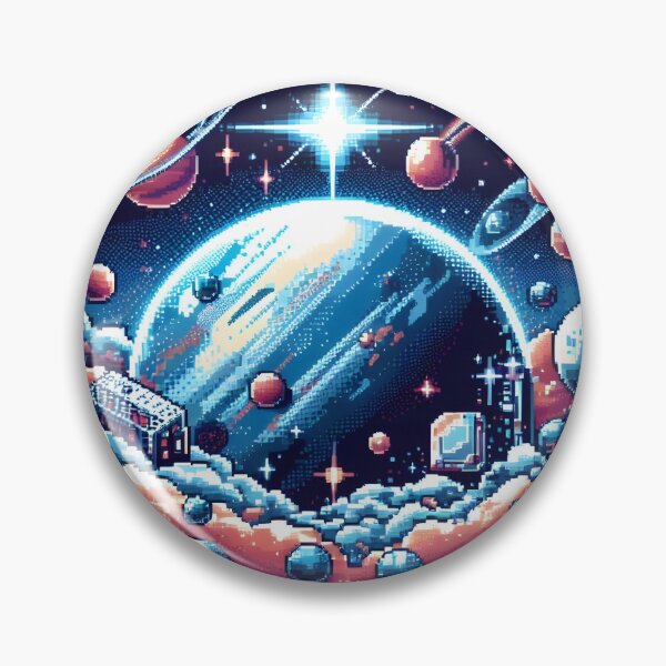 Item preview, Pixel Space Dreamland with Planets and Cosmic Cabins. designed and sold by The-T-In-Retro.