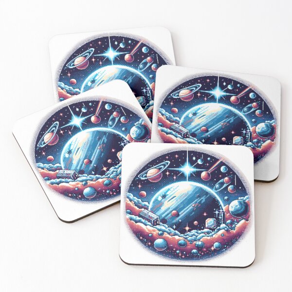 Item preview, Pixel Space Dreamland with Planets and Cosmic Cabins. designed and sold by The-T-In-Retro.