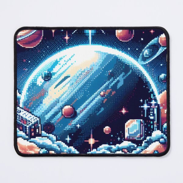 Item preview, Pixel Space Dreamland with Planets and Cosmic Cabins. designed and sold by The-T-In-Retro.