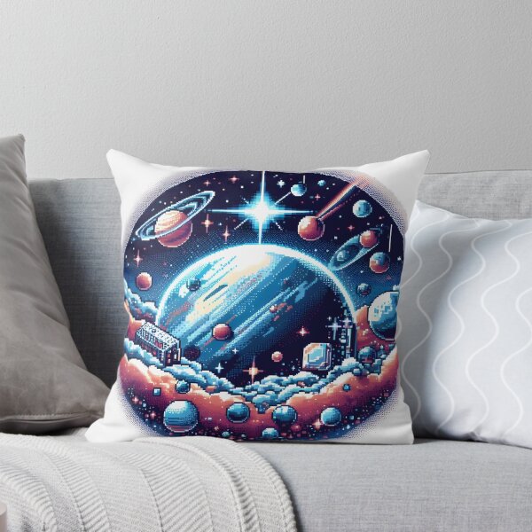 Item preview, Pixel Space Dreamland with Planets and Cosmic Cabins. designed and sold by The-T-In-Retro.