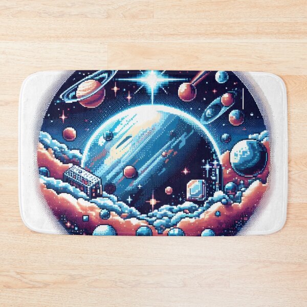 Item preview, Pixel Space Dreamland with Planets and Cosmic Cabins. designed and sold by The-T-In-Retro.
