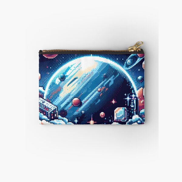 Item preview, Pixel Space Dreamland with Planets and Cosmic Cabins. designed and sold by The-T-In-Retro.
