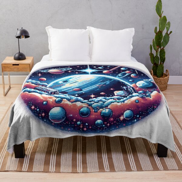 Item preview, Pixel Space Dreamland with Planets and Cosmic Cabins. designed and sold by The-T-In-Retro.