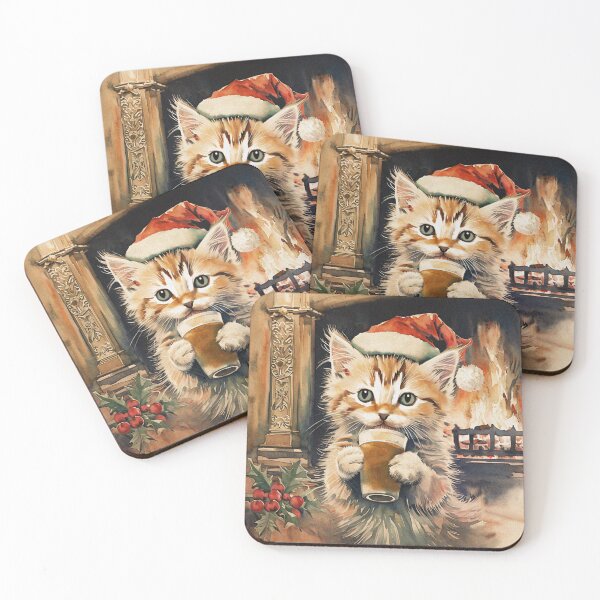 Item preview, Tabby Kitten with Santa Cap Enjoying Winter Holidays | Cat Art designed and sold by UnhingedBird.