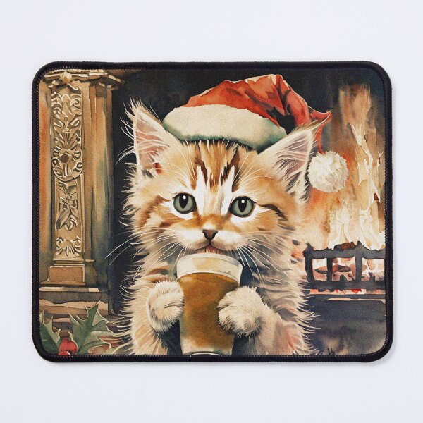 Item preview, Tabby Kitten with Santa Cap Enjoying Winter Holidays | Cat Art designed and sold by UnhingedBird.