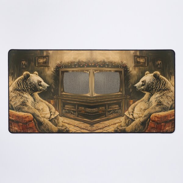 Item preview, Cozy Bear Staring at the Television Static Noise | Retro Art designed and sold by UnhingedBird.