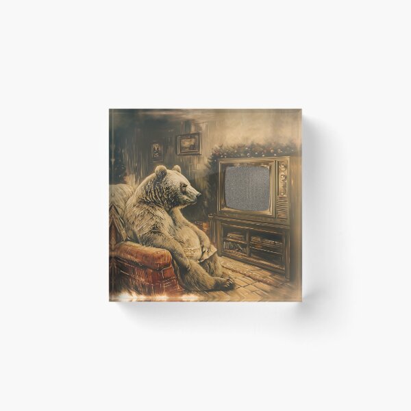 Item preview, Cozy Bear Staring at the Television Static Noise | Retro Art designed and sold by UnhingedBird.
