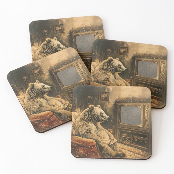 Item preview, Cozy Bear Staring at the Television Static Noise | Retro Art designed and sold by UnhingedBird.
