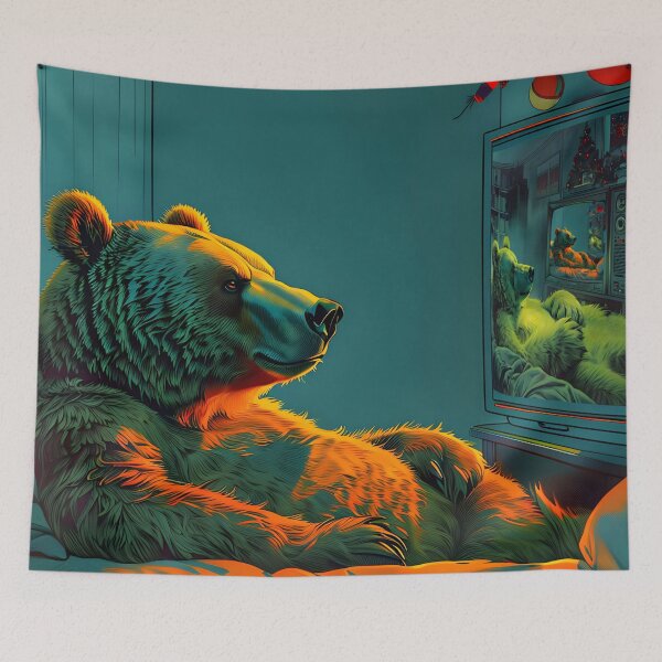 Item preview, Cozy Bear in an Endless Cycle of Watching Television | Retro Art designed and sold by UnhingedBird.