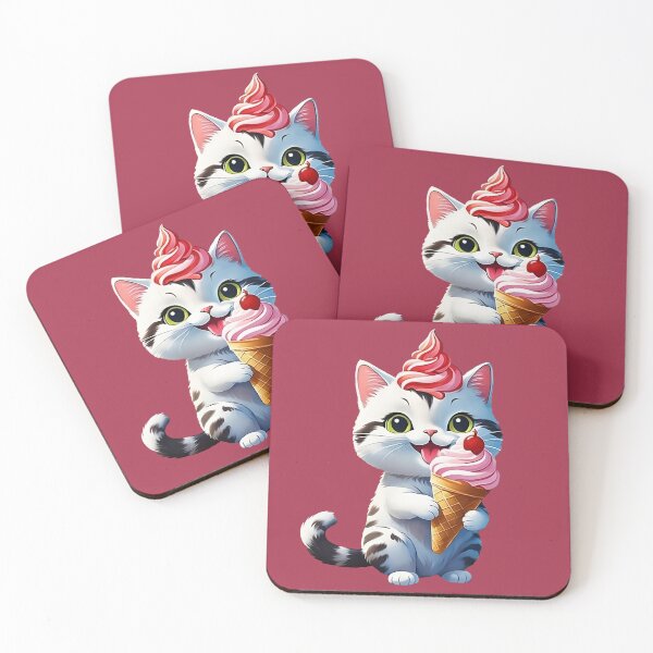 Item preview, White Kitten Ice Cream Lover | Cat Art | Cat Drawing | Cat Illustration designed and sold by UnhingedBird.