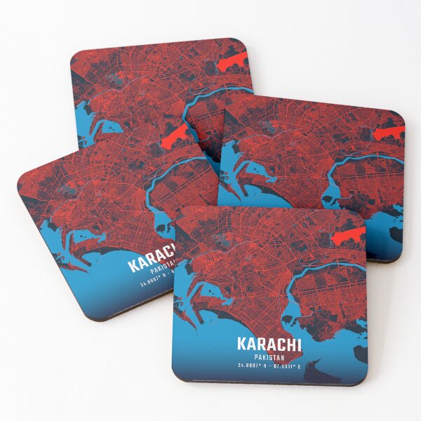 Item preview, Karachi Red & Blue Minimalist Map designed and sold by HomeLivingCo.