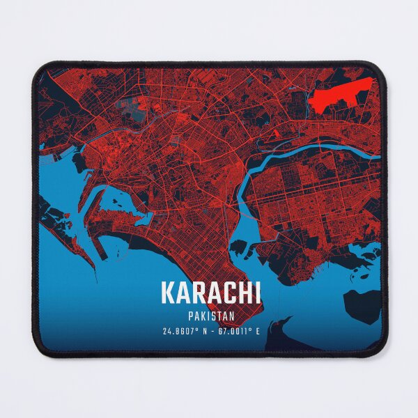 Item preview, Karachi Red & Blue Minimalist Map designed and sold by HomeLivingCo.