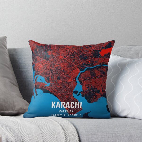 Item preview, Karachi Red & Blue Minimalist Map designed and sold by HomeLivingCo.