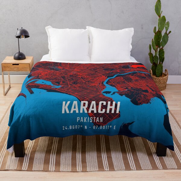 Item preview, Karachi Red & Blue Minimalist Map designed and sold by HomeLivingCo.